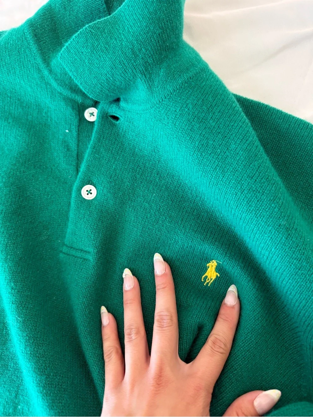Polo by Ralph Lauren Green Long-Sleeve Wool Knit Polo Shirt